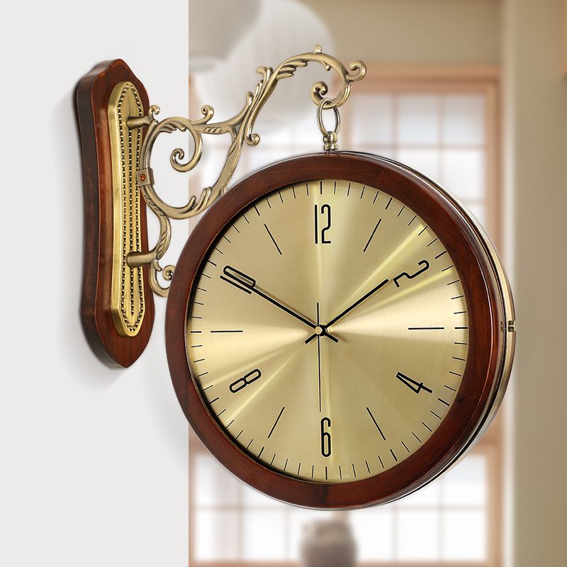 歐式雙面掛鐘 客廳家用掛墻兩面掛表實木大號時鐘 田園時尚簡約鐘表