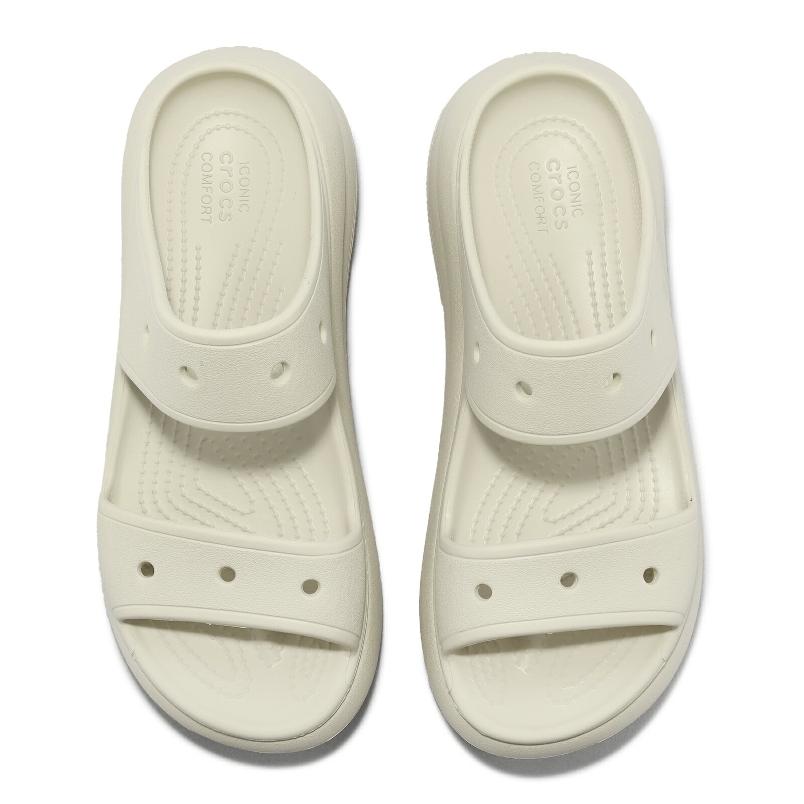 Crocs 洞洞鞋 涼拖鞋 Classic Crush Sandal 男鞋 女鞋 骨白色 泡芙涼鞋 雙帶拖鞋 2076702Y2