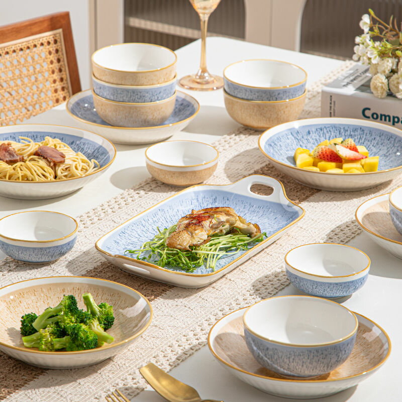免運 餐具套裝 廚房餐具 碗筷碟子碗家用吃飯碗碟盤套裝整套盤子碗套裝家用組合整套陶瓷碗碟套裝餐具家庭裝