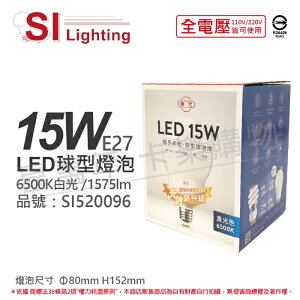 旭光 LED 15W 6500K 白光 E27 全電壓 龍珠燈泡 球型燈泡 _ SI520096
