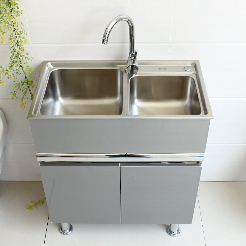 不銹鋼水槽廚房304不銹鋼水槽洗菜盆洗碗池陽台洗衣台盆落地式一體組合 