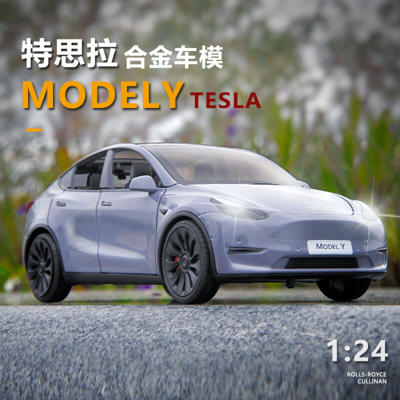 【模擬合金聲光】特斯拉Model Y 汽車模型 合金車模 聲光車模 1:24比例 盒裝收藏 回力車 兒童玩具 車迷收藏 精緻細節 可開門