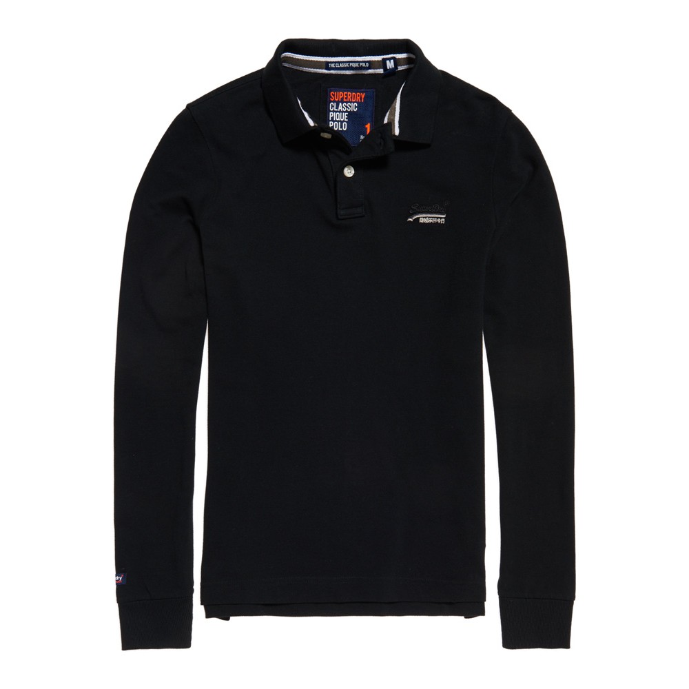 跩狗嚴選 正品 極度乾燥 黑色 長袖 Polo衫 Superdry 電繡 低調 小 Logo Polo 純棉 上衣