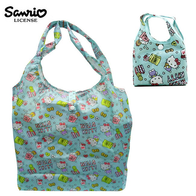 粉綠款【日本正版】凱蒂貓 摺疊 購物袋 環保袋 手提袋 防潑水 Hello Kitty 三麗鷗 Sanrio - 466909