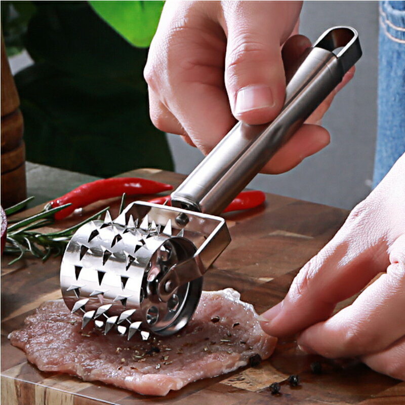 不銹鋼松肉器牛排錘滾動嫩肉錘松肉錘扎孔器多用途家用錘肉小工具