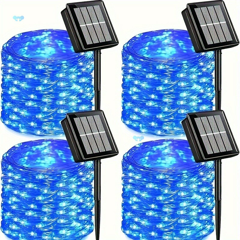 4 Pack Blue Solar Fairy Lights, Each 39FT 120 LED Solar