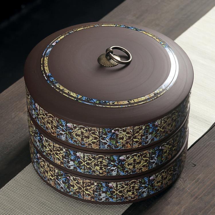 紫砂茶葉罐普洱餅大號可疊加茶餅罐茶盒包裝醒茶存茶罐子家用定制「限時特惠」