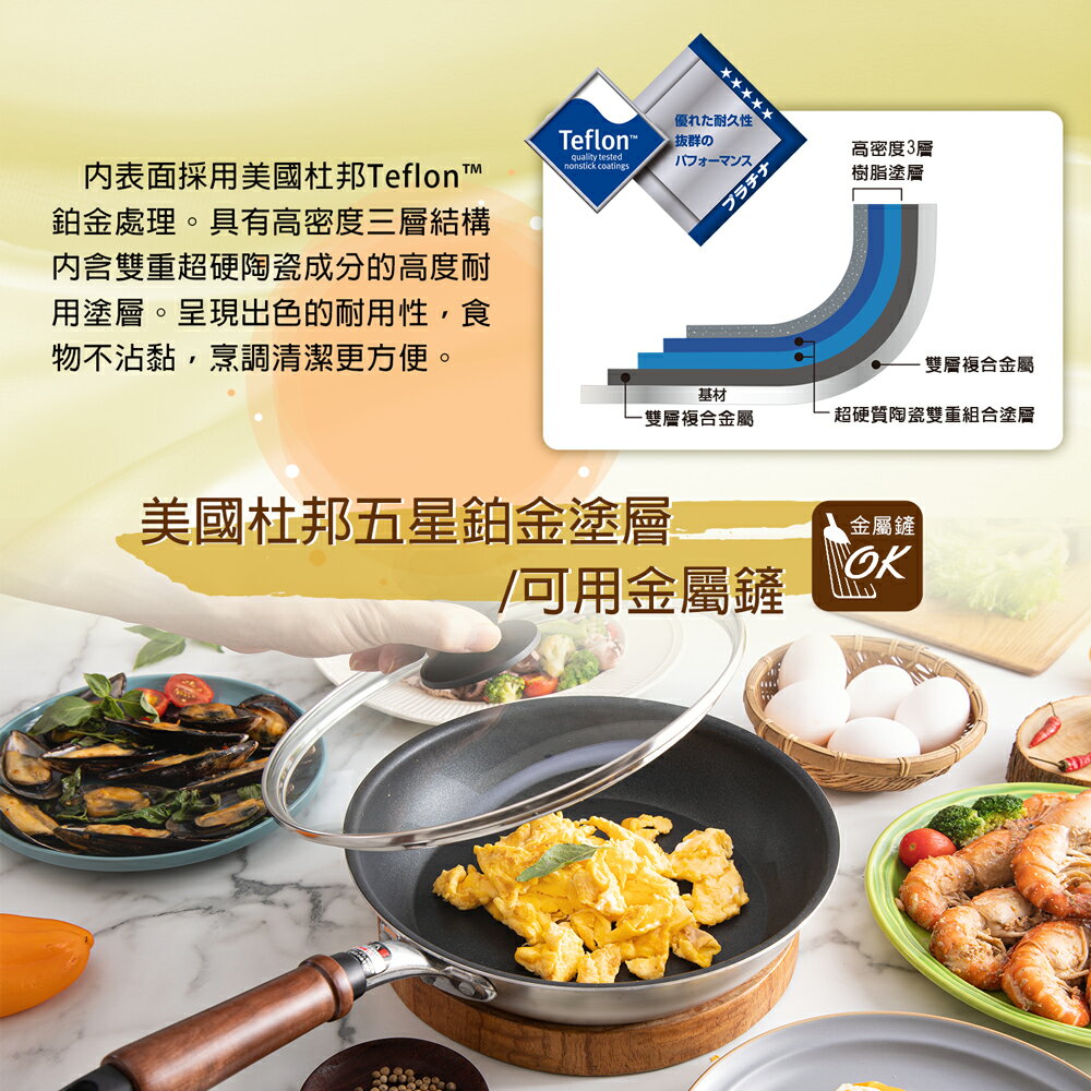 【日本北陸hokua】日本製Plateado EM複合金不沾平炒鍋28cm(含蓋)可用金屬鏟/IH可用鍋 4