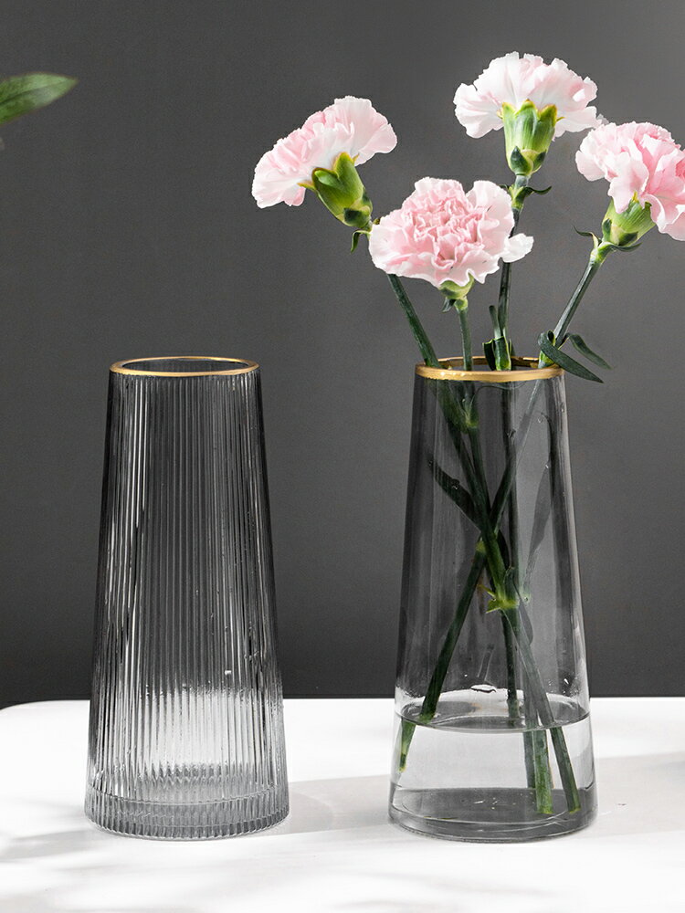 花瓶擺件客廳插花透明玻璃大號北歐創意簡約現代輕奢家居裝飾描金