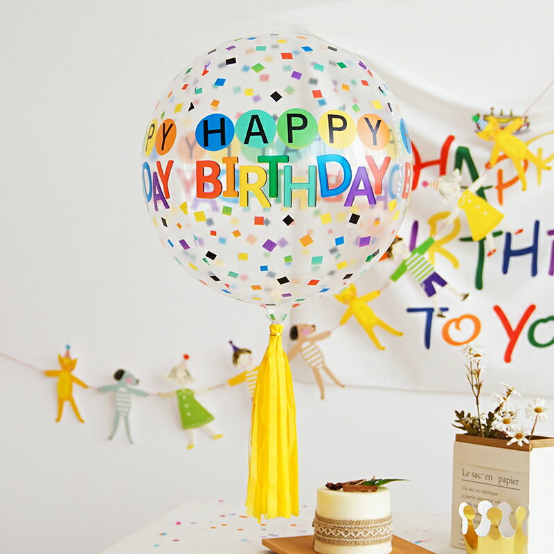 ins韓國4D波波球網紅彩虹紙屑印花寶寶兒童生日周歲布置飄空氣球