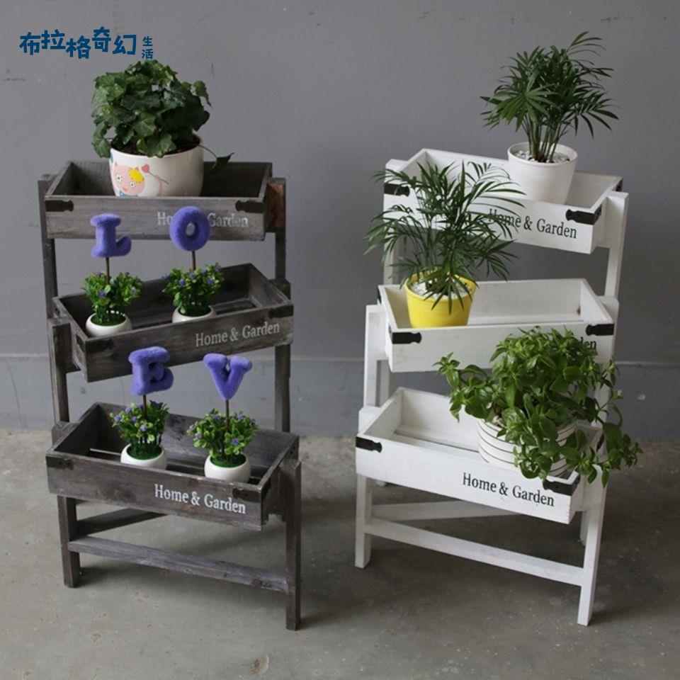 【布拉格】 伸縮花架 創意折疊三層小花架 拐角花架 多肉花盆架子 復古實木多層架 免運可開發票 工廠現貨