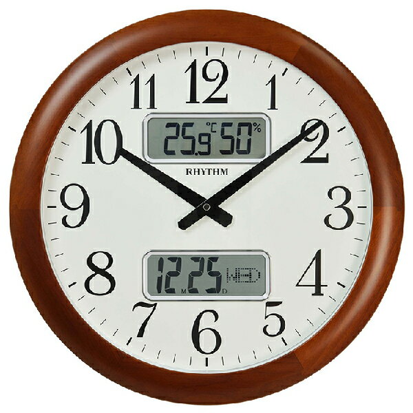RHYTHM 麗聲鐘(CFG901) LCD面板圓形木紋掛鐘/41cm｜樂天全館特惠中★指定刷卡回饋10%