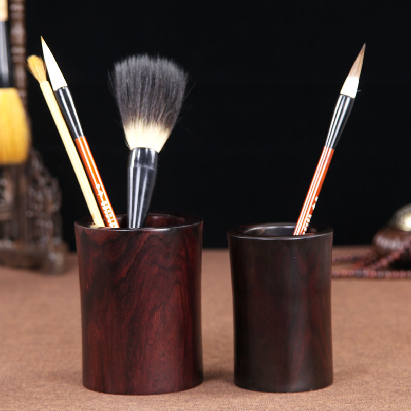 紅木雕刻筆筒桌面擺件紫檀光面筆筒實木質筆筒復古毛筆書法用具