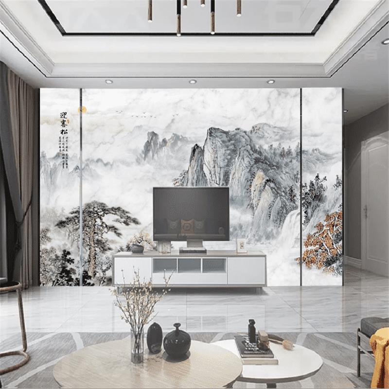 現代中式3D壁畫墻布8D山水畫明清古典書房客廳沙發電視背景墻壁紙