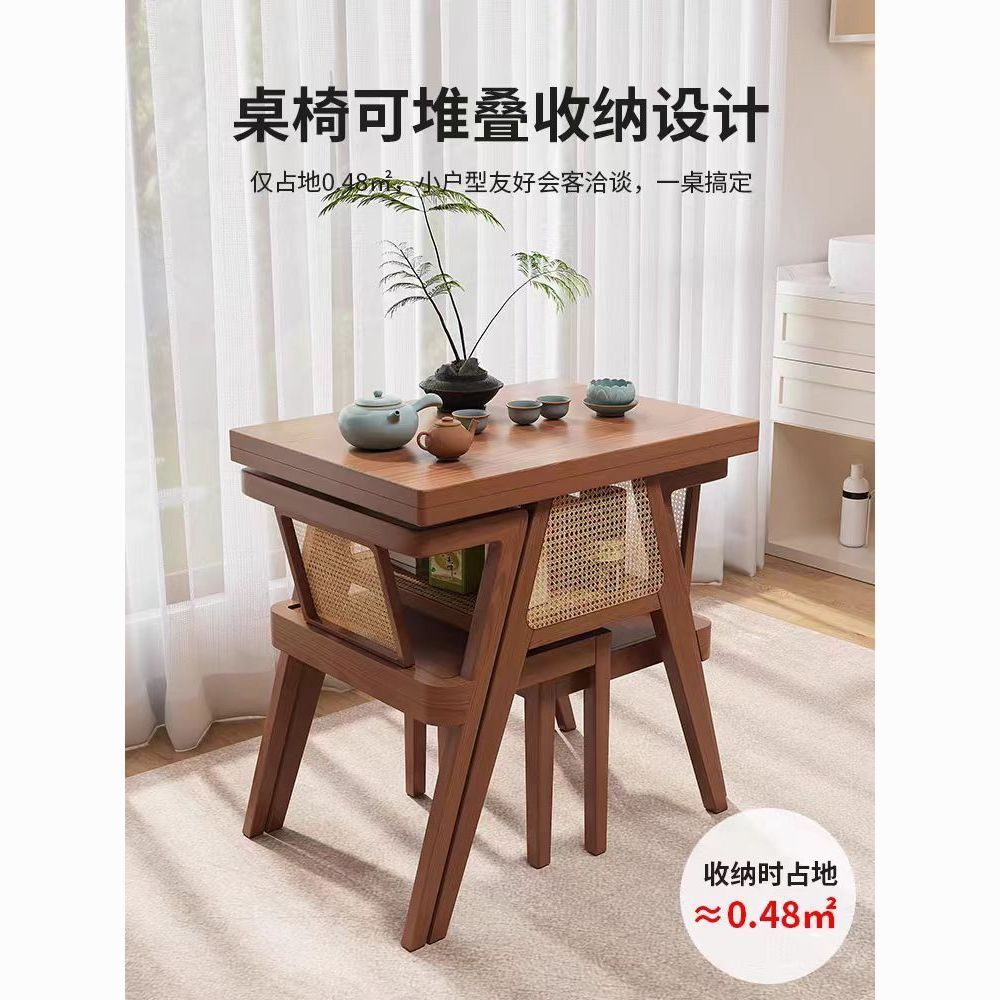 公司貨 免運 實木餐桌現代簡約長方形小戶型客廳家用實木餐椅組合多功能的桌子 快速發貨