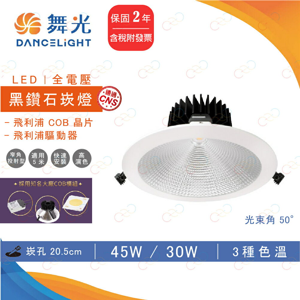 舞光 LED 黑鑽石崁燈 20.5CM 45W 30W 高瓦數崁燈 商用崁燈 挑高崁燈 崁燈 (A Light)