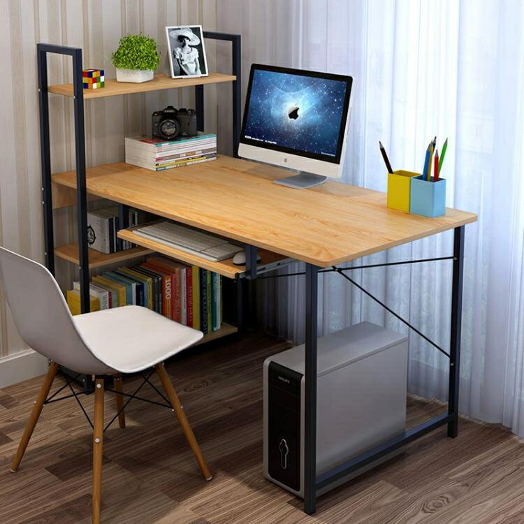 電腦桌台式家用經濟型書桌簡約現代學生寫字桌子臥室簡易書架組合 HM
