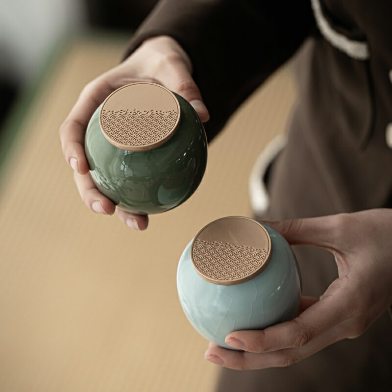 五大名窯便攜茶葉罐小號密封罐陶瓷中式迷你儲存罐存茶罐防潮茶倉
