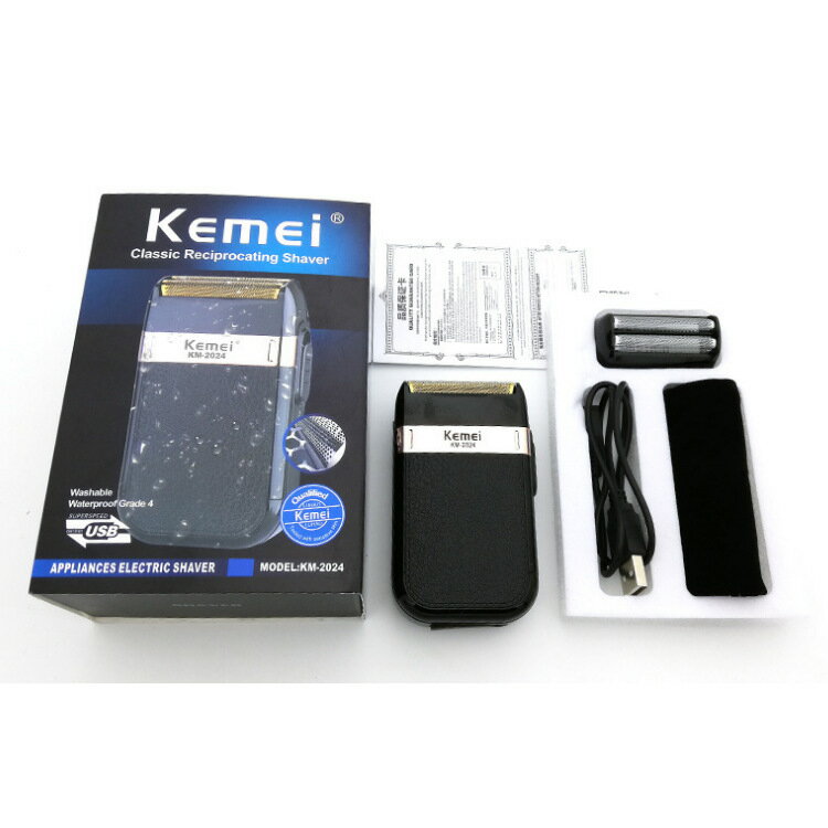 【免運】KEMEI科美新款KM-2024 USB充電往復式雙網剃須刀金銀刀網全身水洗