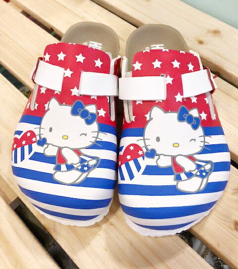【震撼精品百貨】Hello Kitty 凱蒂貓 臺灣製Hello kitty正版兒童勃肯懶人拖鞋-條愛心(15 22號) 震撼日式精品百貨
