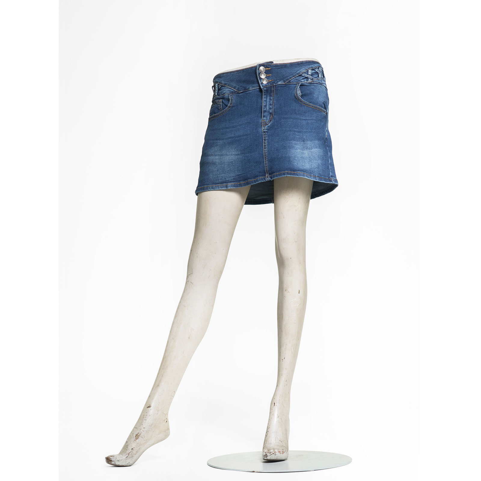 涼爽牛仔褲裙 中腰丹寧褲裙 短褲裙 牛仔裙褲 三排扣彈性牛仔裙 顯瘦牛仔短裙 裙子 裙中褲 側腰交叉裝飾 Jean Skorts Denim Skorts Mid-rise Denim Skirts Stretch Jeans (050-6065-31)牛仔色 S M L XL (腰圍:26~33英吋 / 66~84公分) 女 [實體店面保障] sun-e 2