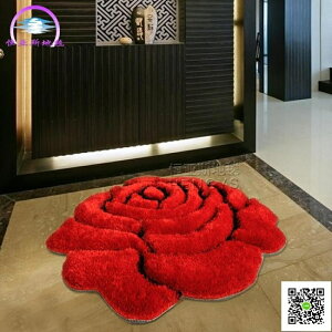 地毯 進門地毯3D立體玫瑰花圓玄關電腦椅墊子飄窗家用簡約防滑韓國絲 歐歐流行館