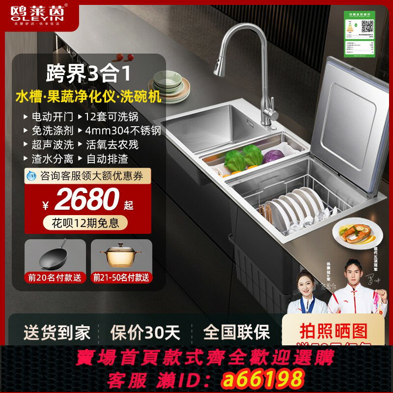 【臺灣公司 可開發票】鷗萊茵OLEYIN大容量洗碗機免洗滌劑超聲波食材消洗整合水槽洗碗機