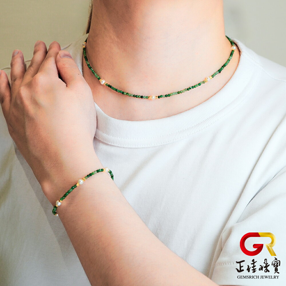 天然淡水珍珠 極細非洲玉 珍珠項鍊 珍珠手鍊 珍珠套組｜925銀 2