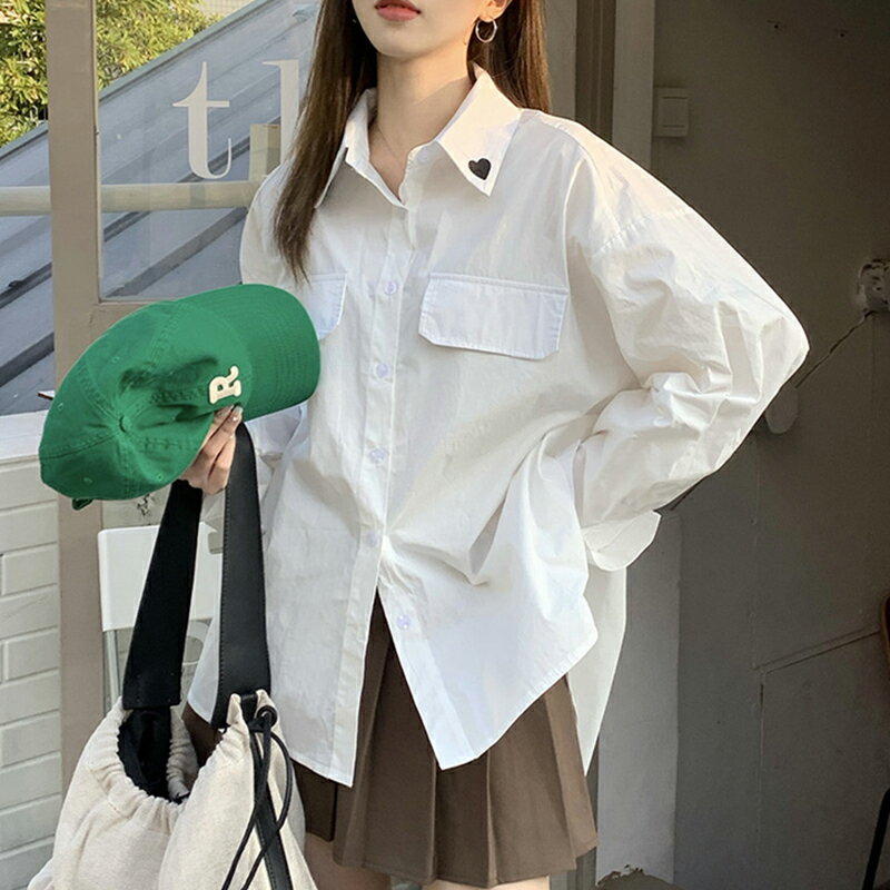 春秋設計感小眾下衣失蹤中長款白色襯衫女復古港味薄款外套上衣服