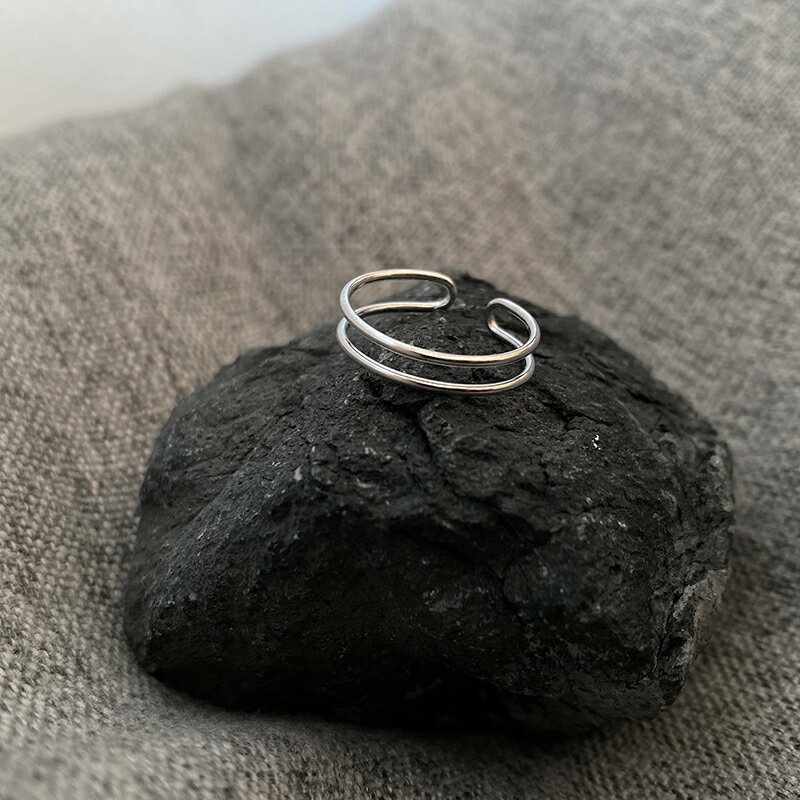 925純銀雙層戒指女ins潮時尚個性食指戒開口可調節組合麻花關節戒 3