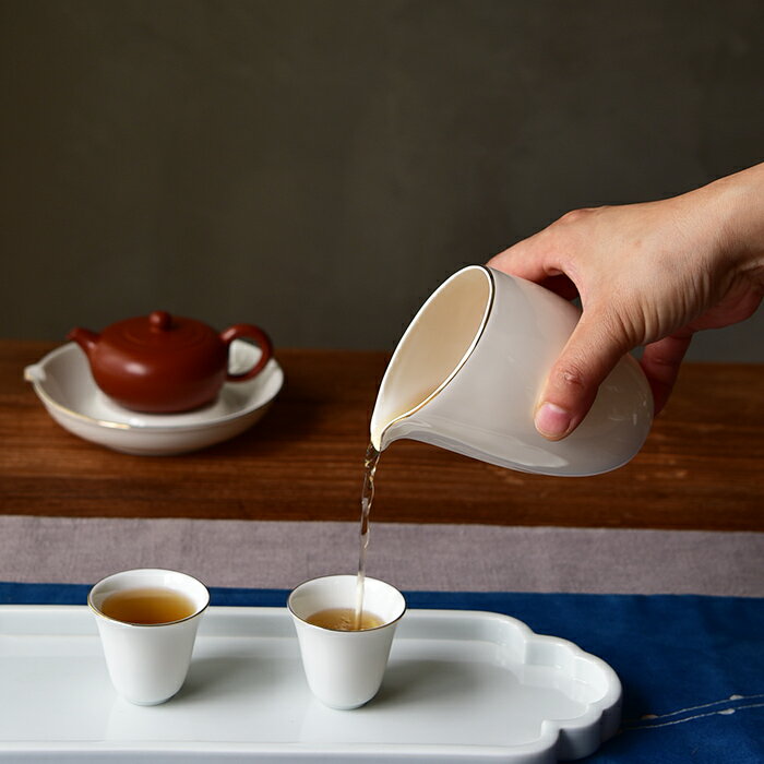 荷葉口凝脂玉瓷公道杯 描金瓷公杯 勻杯 分茶器 陶瓷茶具配件茶海 2
