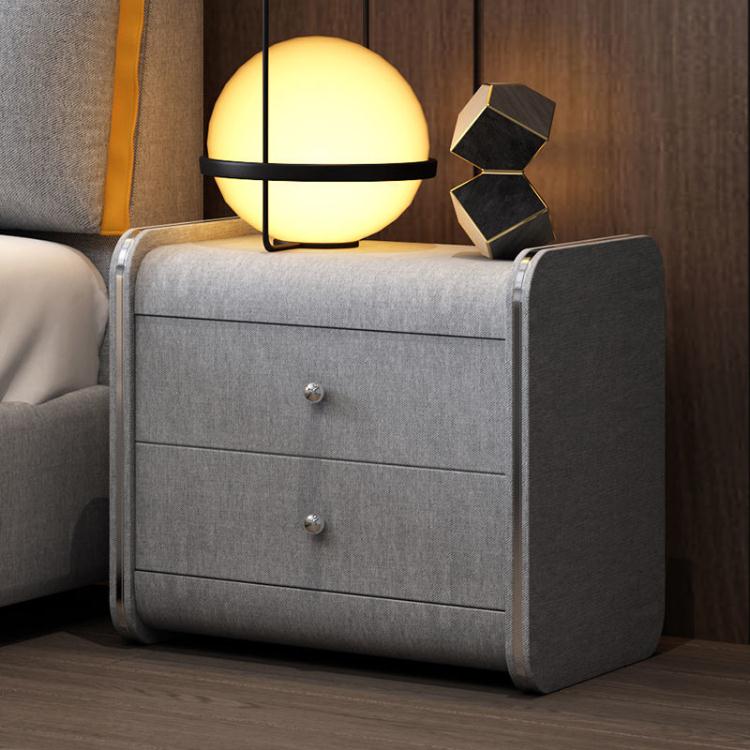 床頭櫃 科技布床頭櫃布藝簡約現代抽屜北歐儲物實木腳輕奢臥室免安裝邊櫃