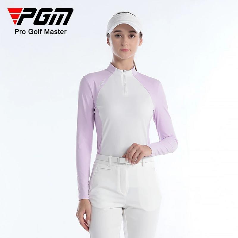 PGM 高爾夫女裝秋冬季長袖T恤運動面料拉鏈立領上衣時尚運動服裝