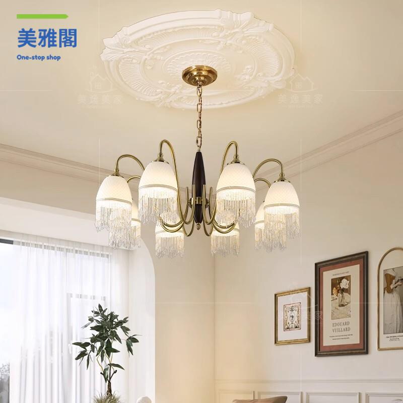 現貨 吊燈 吸頂燈 客廳燈 餐廳燈 照明燈 法式中古客廳吊燈復古白蠟木玻璃流蘇臥室書房燈美式簡約餐廳燈具 工廠現貨 八折下殺wy3