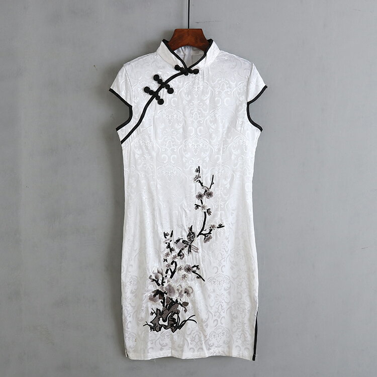 立領修身刺繡旗袍連衣裙女盤花包邊時尚裙子秋夏裝新款裙子A/9-3