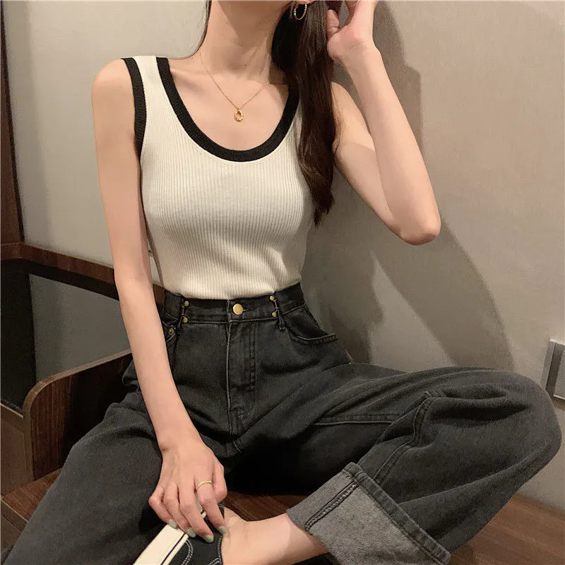 女士背心 小可愛 顯瘦紅色吊帶 假兩件背心 女內搭背心 赫本風外穿針織無袖上衣 女生背心【不二雜貨】