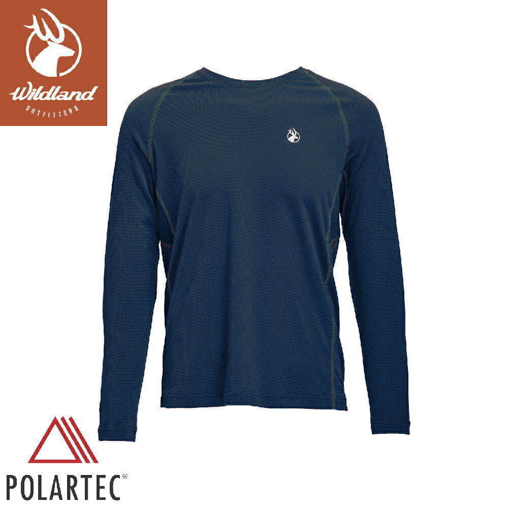 【Wildland 荒野 男 Polartec pd格狀抗臭圓領長袖衣《暮霧藍》】P1622/排汗衣/戶外運動機能上衣/運動衫