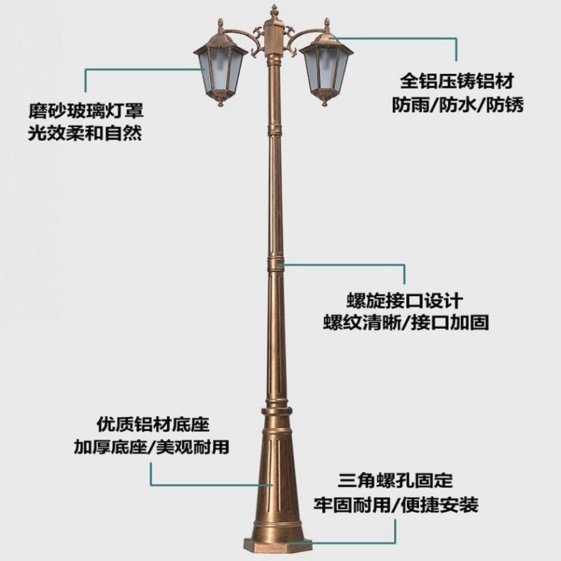【台灣公司 超低價】歐式庭院燈3米戶外復古小區路燈花園別墅道路室外雙頭高桿景觀燈 3