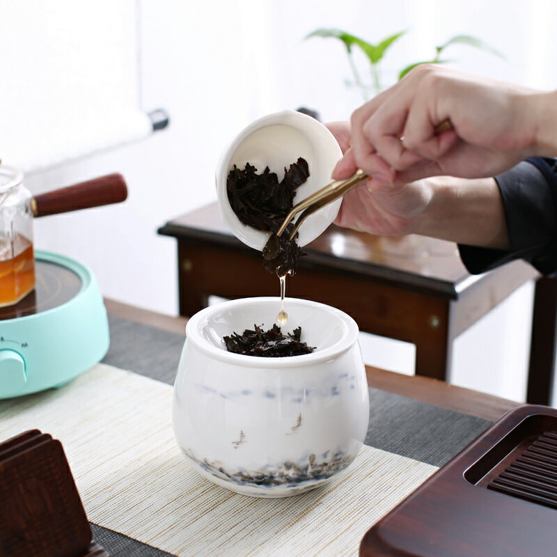 晟窯手繪建水羊脂玉白瓷水盂手工日式陶瓷家用杯洗茶渣缸茶具配件