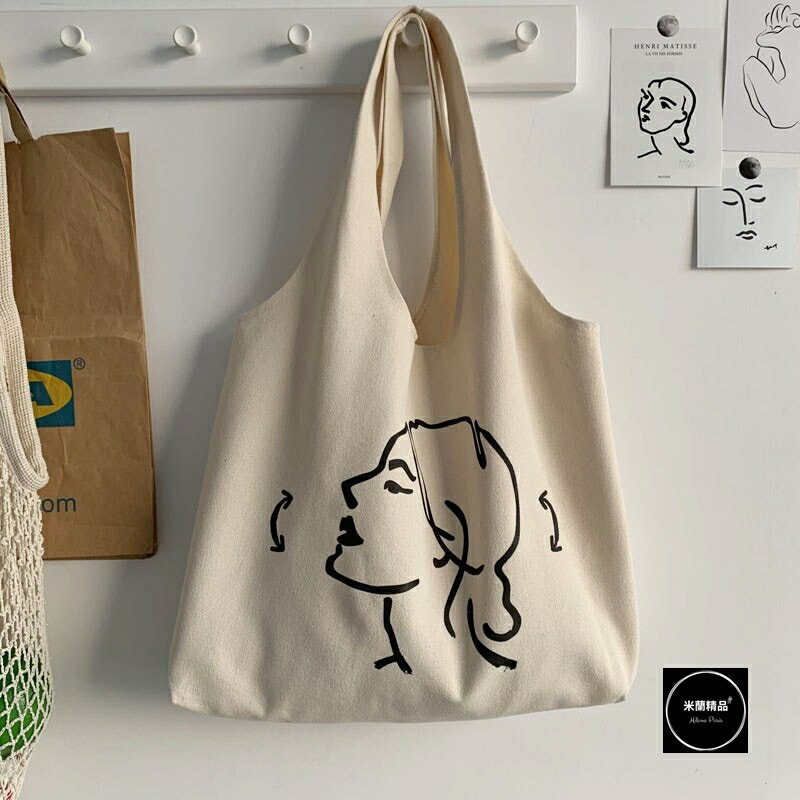 現貨+預購 手提包帆布肩背包托特包側背包單肩背包休閒隨身女包包-簡約復古插畫背心4色74jn58【獨家進口】【米蘭精品】 1