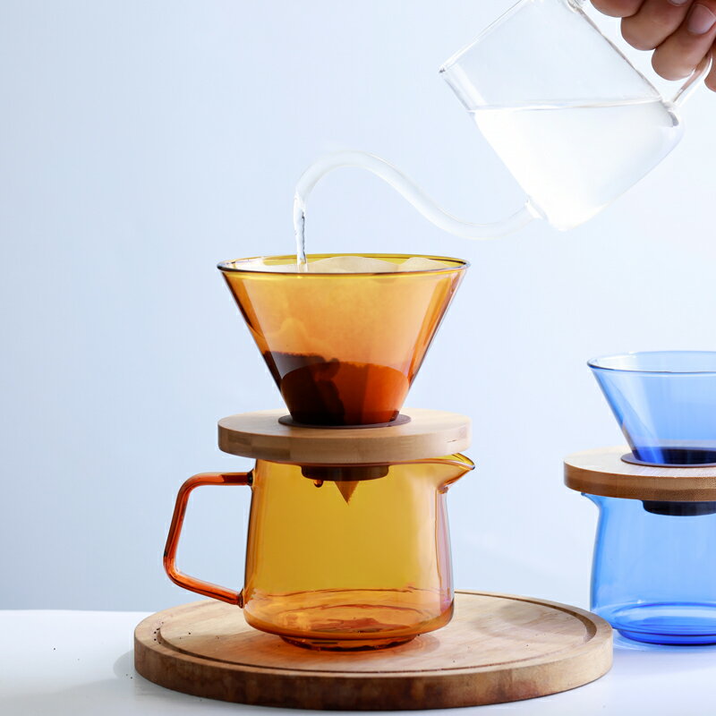 手工彩色玻璃咖啡手沖壺滴漏咖啡壺套裝家用分享壺咖啡濾杯2人份