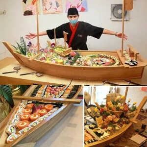 日式料理創意餐具壽司竹木龍船干冰火鍋自助海鮮刺身拼盤壽司盛器