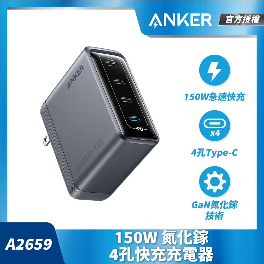 領券再折|ANKER A2659 150W 氮化鎵 4孔 快充充電器|APP結帳4% 領券再折|ANKER A2659 150W 氮化鎵 4孔 快充充電器|APP結帳4%-ANKER 商城-3C特惠商品