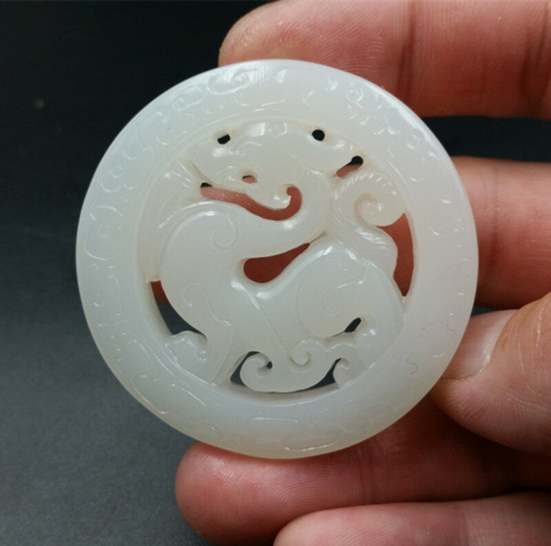 高檔精密天然玉石和田玉生肖龍玉掛件白玉仿古龍鏤空掛件吊墜玉牌