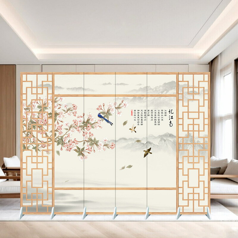 熱銷/免運費 屏風隔斷客廳原木玄關遮擋折疊雙面防水辦公室酒店包間山水背景板