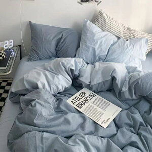 北歐風ins 拼色系列 藍色海洋清爽拼色床包四件套 水洗棉雙拼 床套組床上四件套純棉床套標準雙人床包 加大雙人床包
