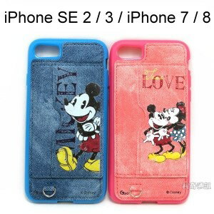 迪士尼立架彩繪牛仔布保護殼 [米奇米妮] iPhone SE 2 / 3 / iPhone 7 / 8 (4.7吋)【Disney正版授權】