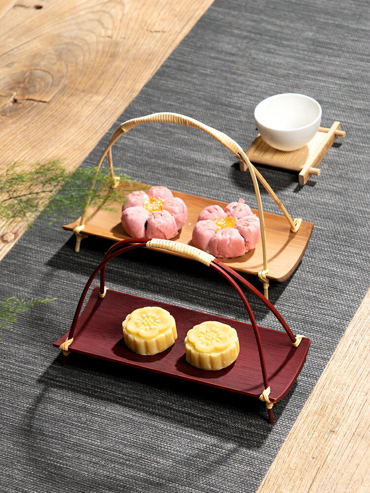 手工竹制提手水果籃茶點盤點心托 客廳家用 茶道中式古風創意提籃