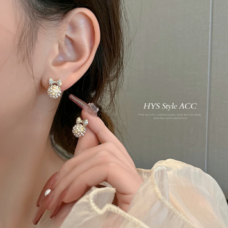 珍珠蝴蝶結耳環氣質女2021年新款潮時尚百搭耳釘甜美可愛銀針耳飾