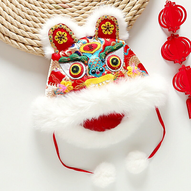 免運 傳統手工刺繡魚鼻子男女寶寶虎頭帽百周歲加棉拜新年收藏送禮嬰兒